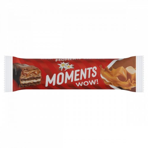 Moments Wow! tejcsokoládéba mártott tejes, karamellás, mandula ízű krémmel töltött ostyaszelet 40 g 