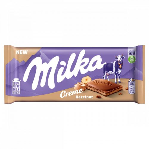 Milka Creme Hazelnut alpesi tej felhasználásával készült tejcsokoládé mogyorós krémtöltelékkel 85 g